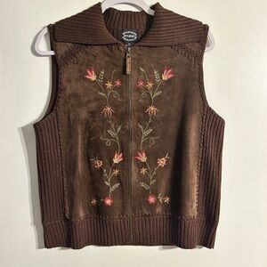 Designers Studio Originals Womens Vest Size M Brown Suede Leather Embroidered